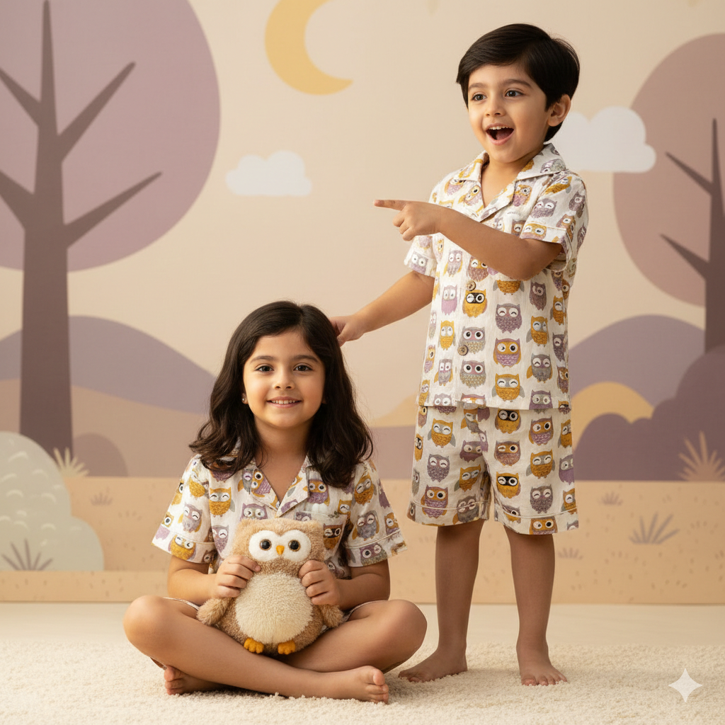 Hoot & Chill Unisex Shorts Nightsuit Set