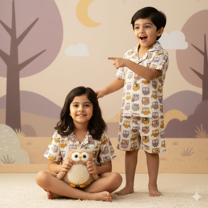 Hoot & Chill Unisex Shorts Nightsuit Set