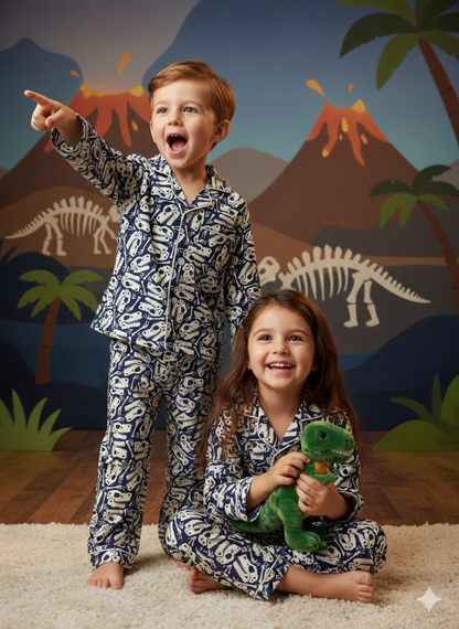 Spooky Skeleton printed Blue and White Kids Unisex Nightsuit Set