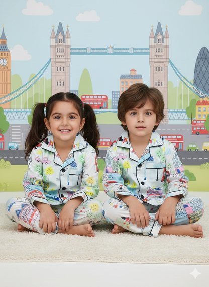 Fun Fair Print White Kids Unisex Nightsuit Set