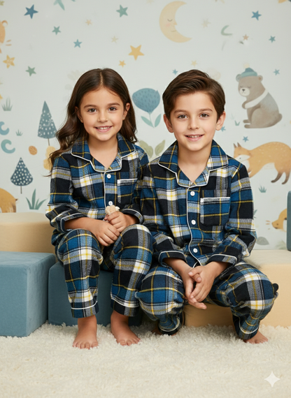 Midnight Check Dreamers Flannel Winter Nightsuit Set for Kids