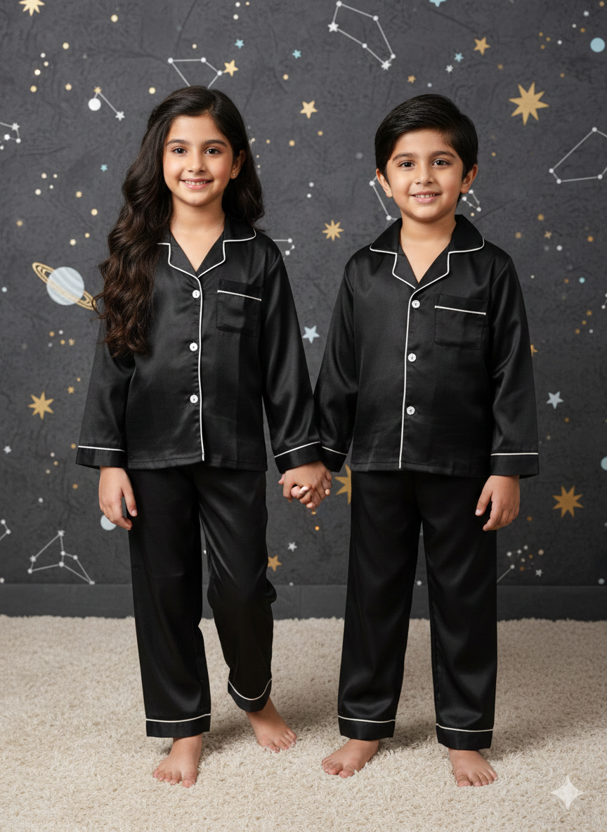 Pure Cotton Solid Black Unisex Nightsuit Set