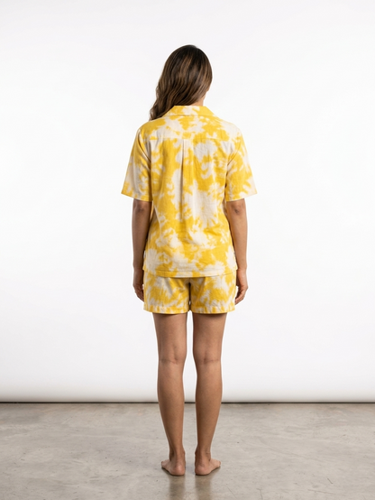 Yellow & White Ikat Print loungewear Short Set for Women