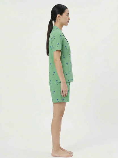 Green & Blue Palm Tree Print loungewear Short Set for Women