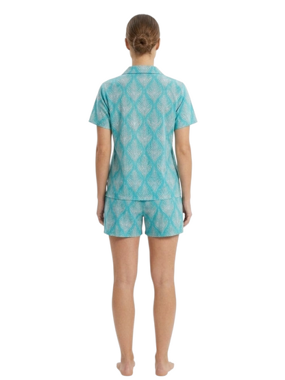 Teal Leaf Print loungewear Short Set for Women