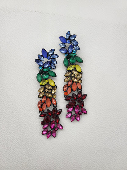 Multi color Rhine Stone embellished Drop Earings