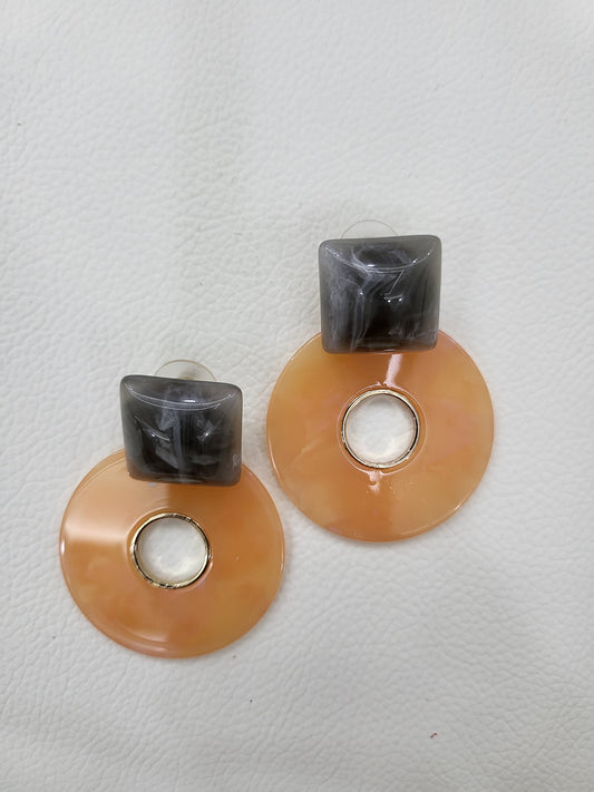 Peach Geometric Acrylic Hoop Drop Earings