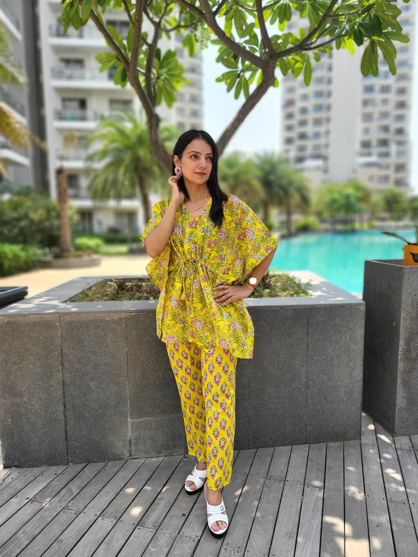 Shop yellow and pink kaftan set women online India