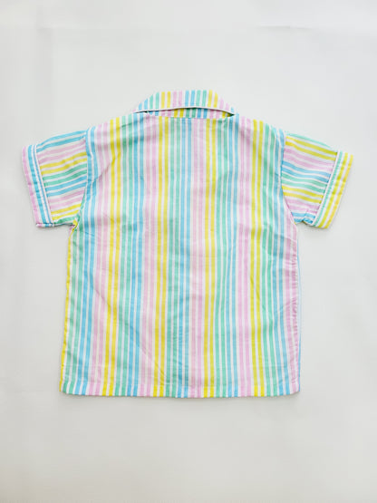 Peace Palette Unisex Night Suit Set in white with multicolor stripes, a short sleeve design with pyjama, perfect for those who value comfort and style in their sleepwear