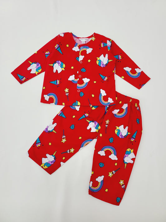 Unicorn Print Red color Cotton Infant Set