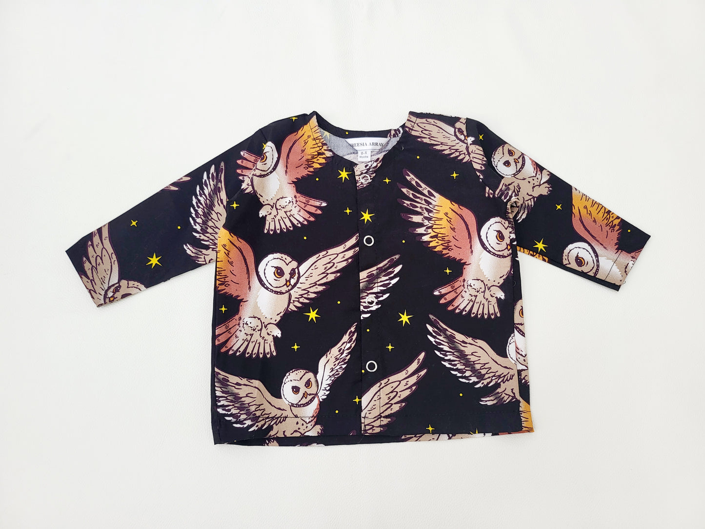 Owl Print Black Cotton Unisex Infant Set