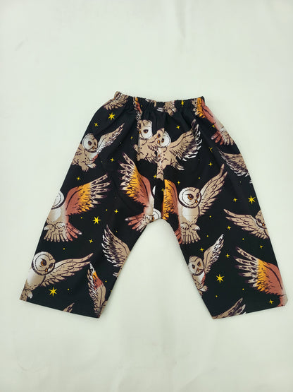 Owl Print Black Cotton Unisex Infant Set