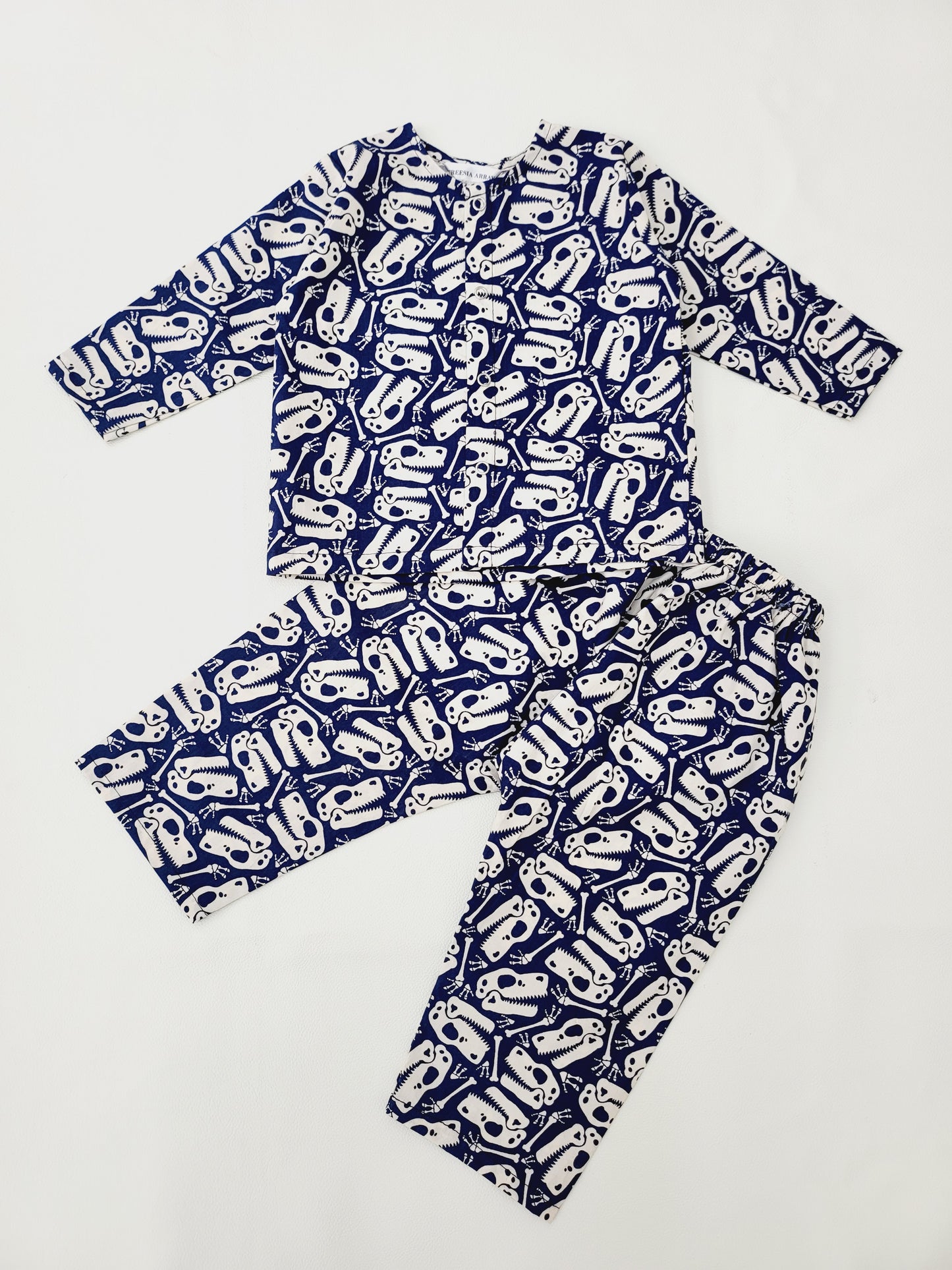 Spooky Skeleton printed Blue and White Infant Set