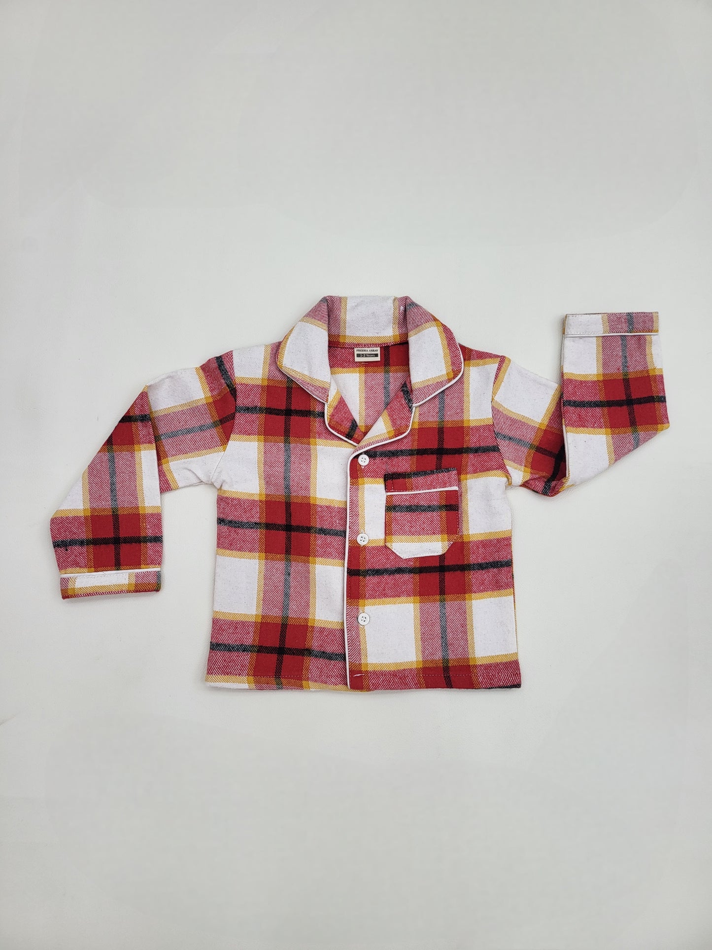 Red and White Checkered Flannel Winter Unisex Kids Nightsuit Set