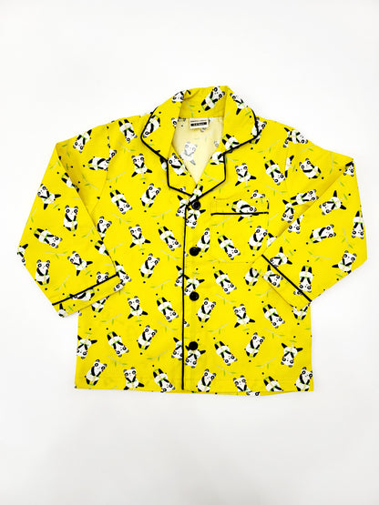 Cute panda print nightsuit in yellow, featuring a fun and adorable design, ideal for kids' sleepwear, available in sizes from 0 months to 14 years