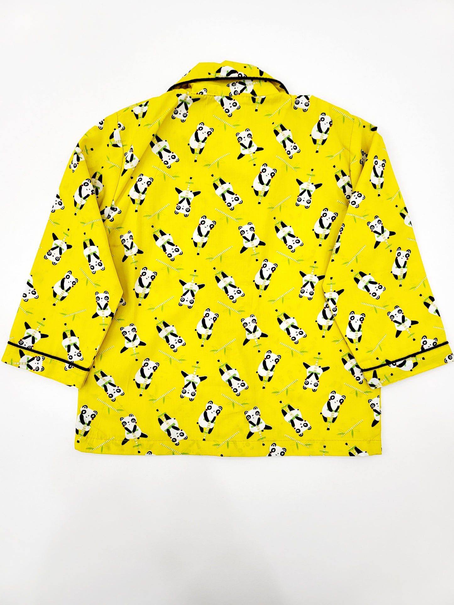 Panda print nightsuit in yellow, featuring a colorful and playful design, perfect for kids who love animals and adventure, aged 0-14 years, made from soft cotton