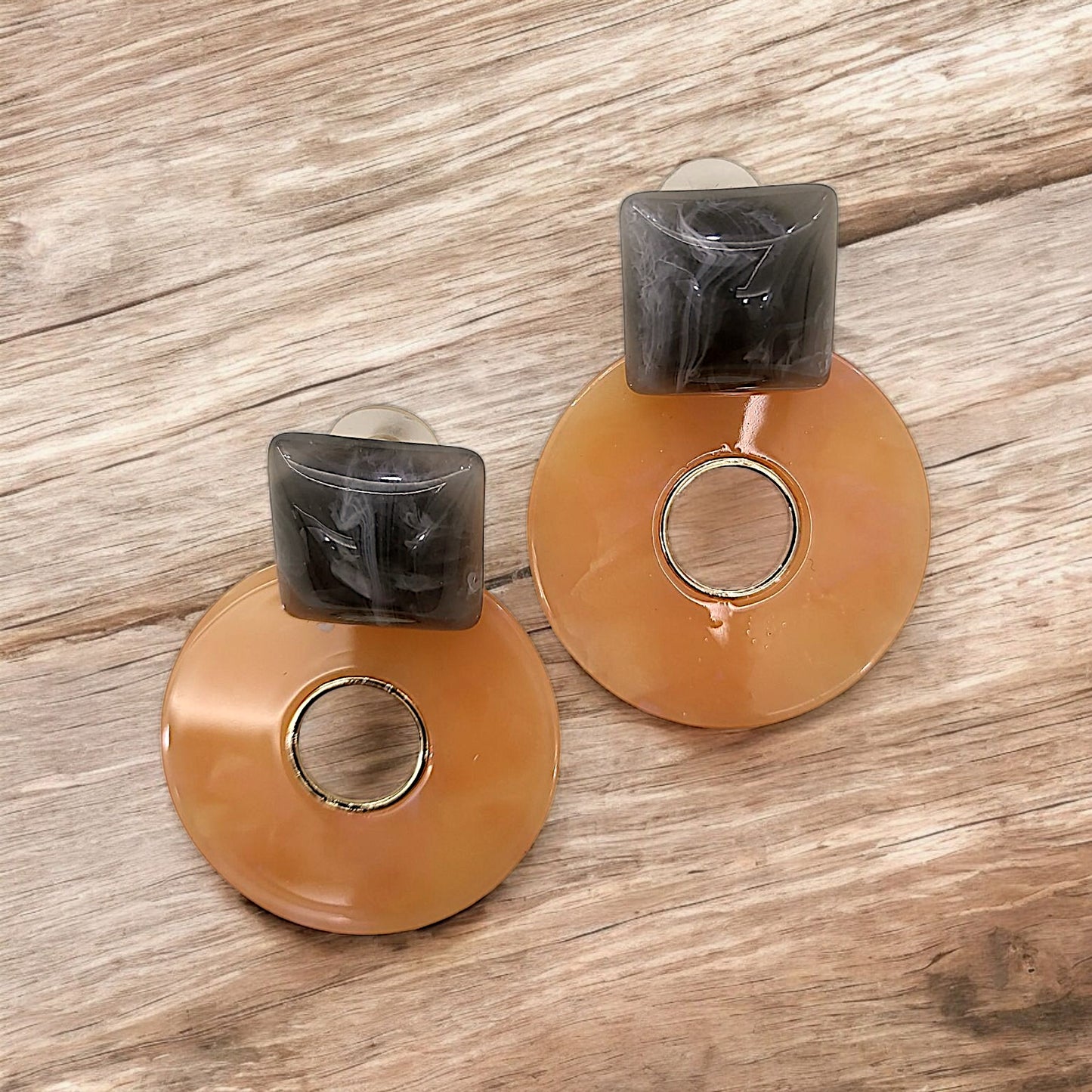 Peach Geometric Acrylic Hoop Drop Earings