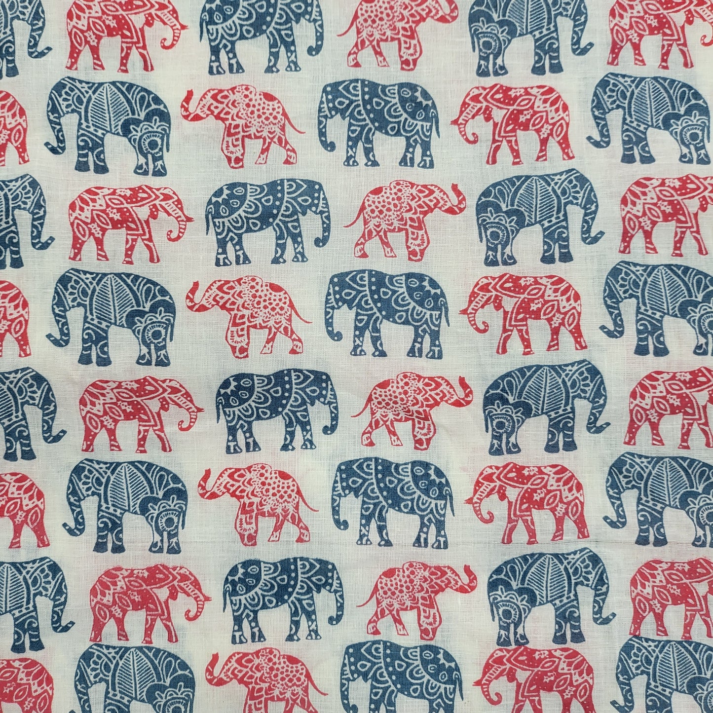 Red and Blue Elephant Print Cotton Fabric