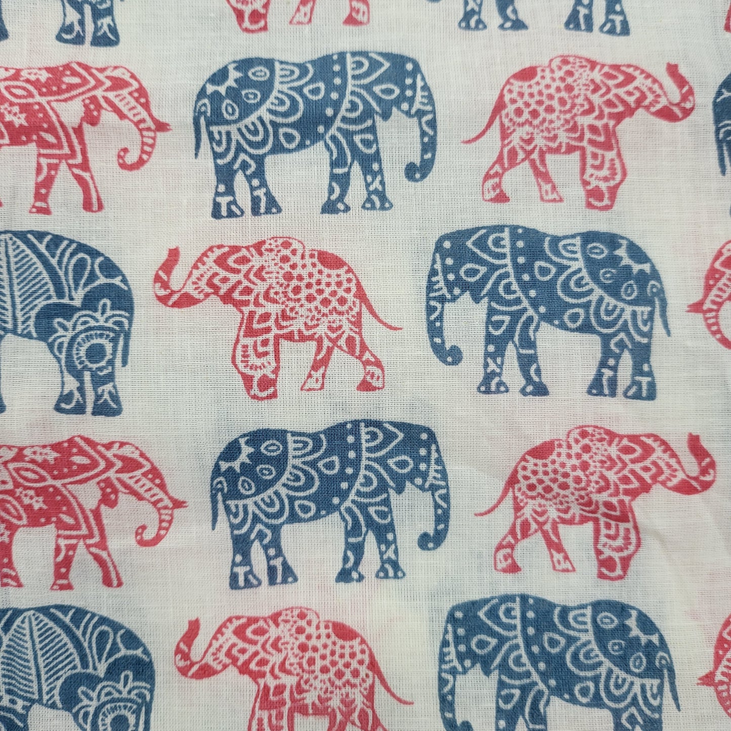 Red and Blue Elephant Print Cotton Fabric