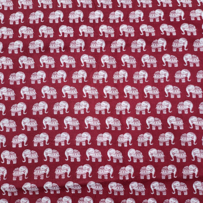 Red and white Elephant Print Cotton Fabric