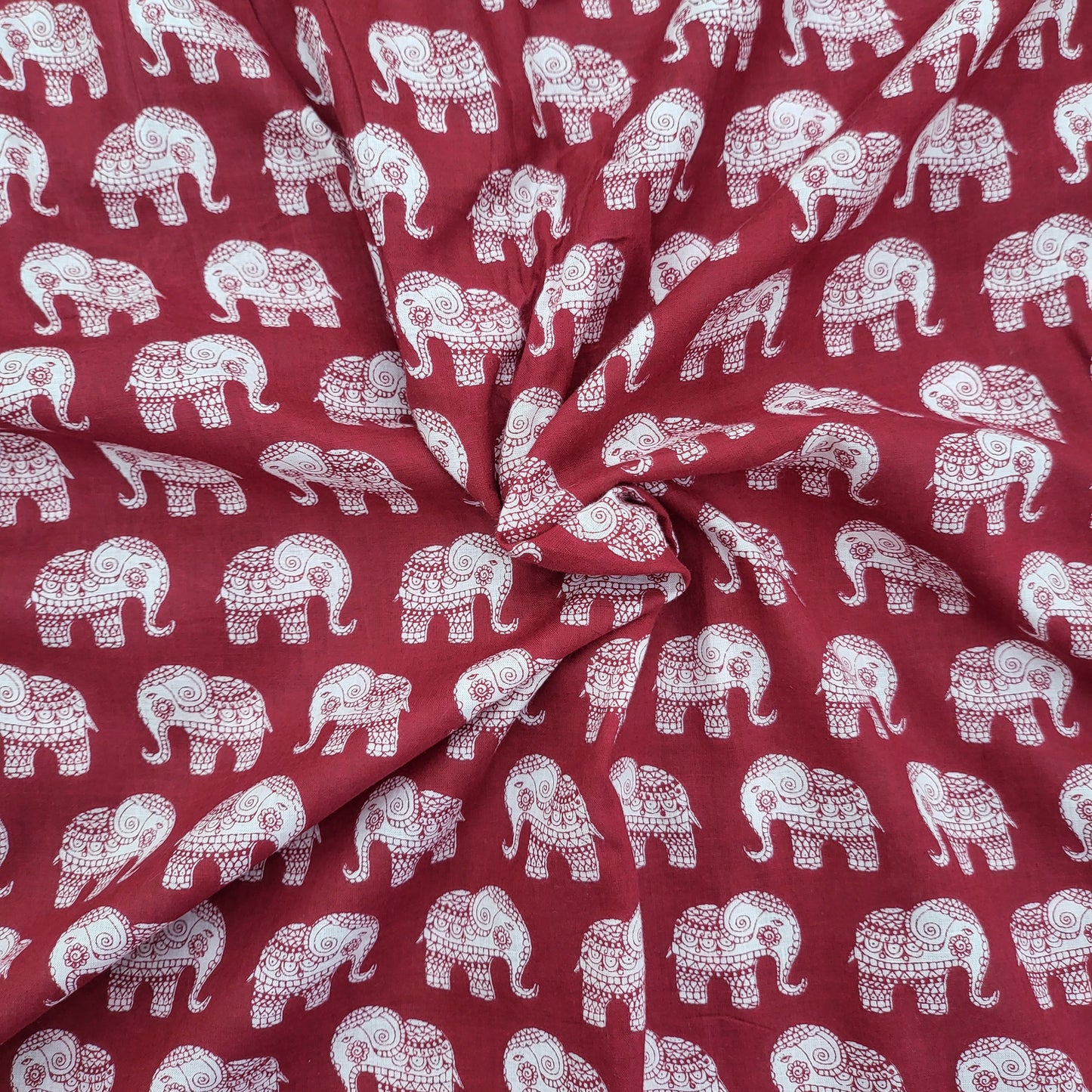 Red and white Elephant Print Cotton Fabric