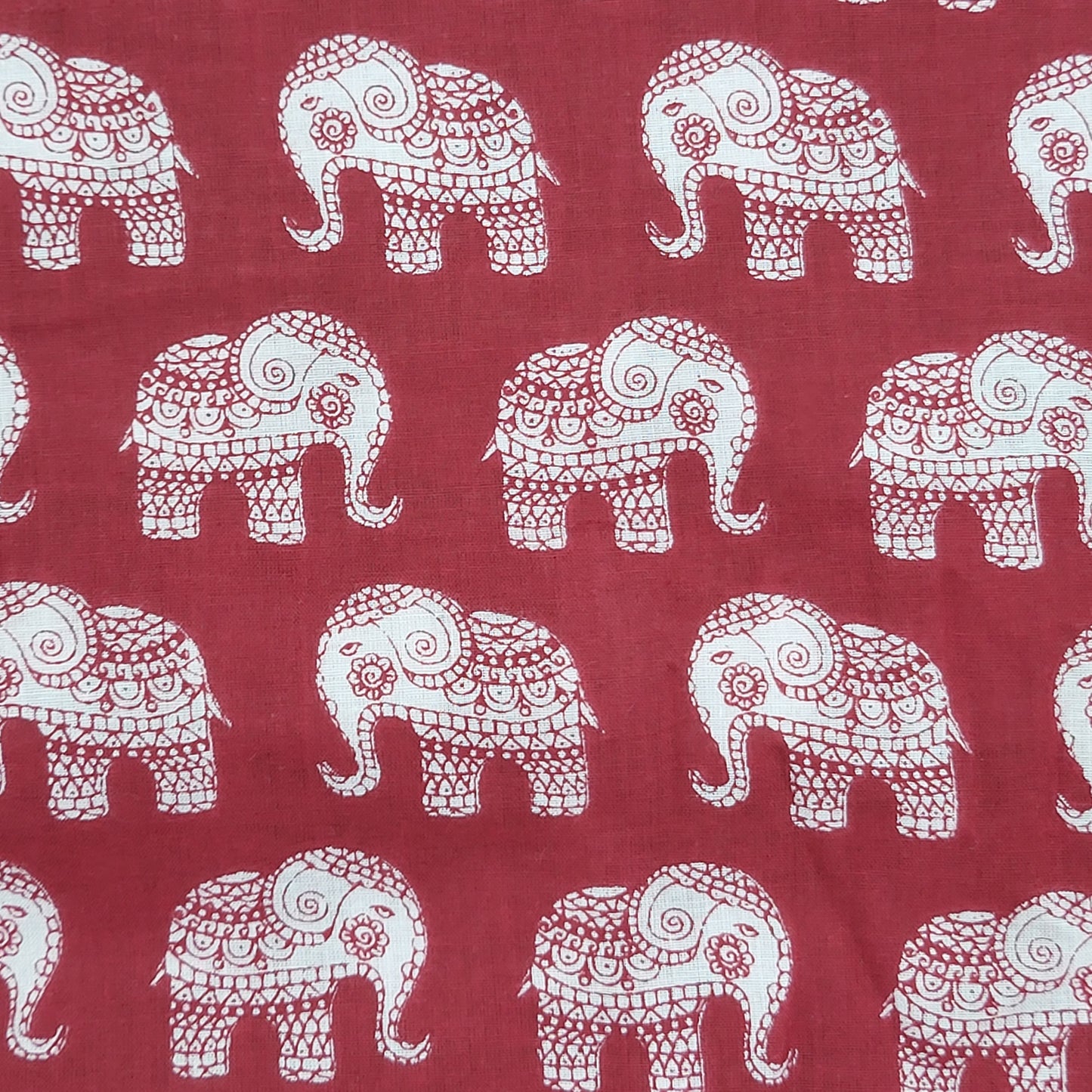 Red and white Elephant Print Cotton Fabric