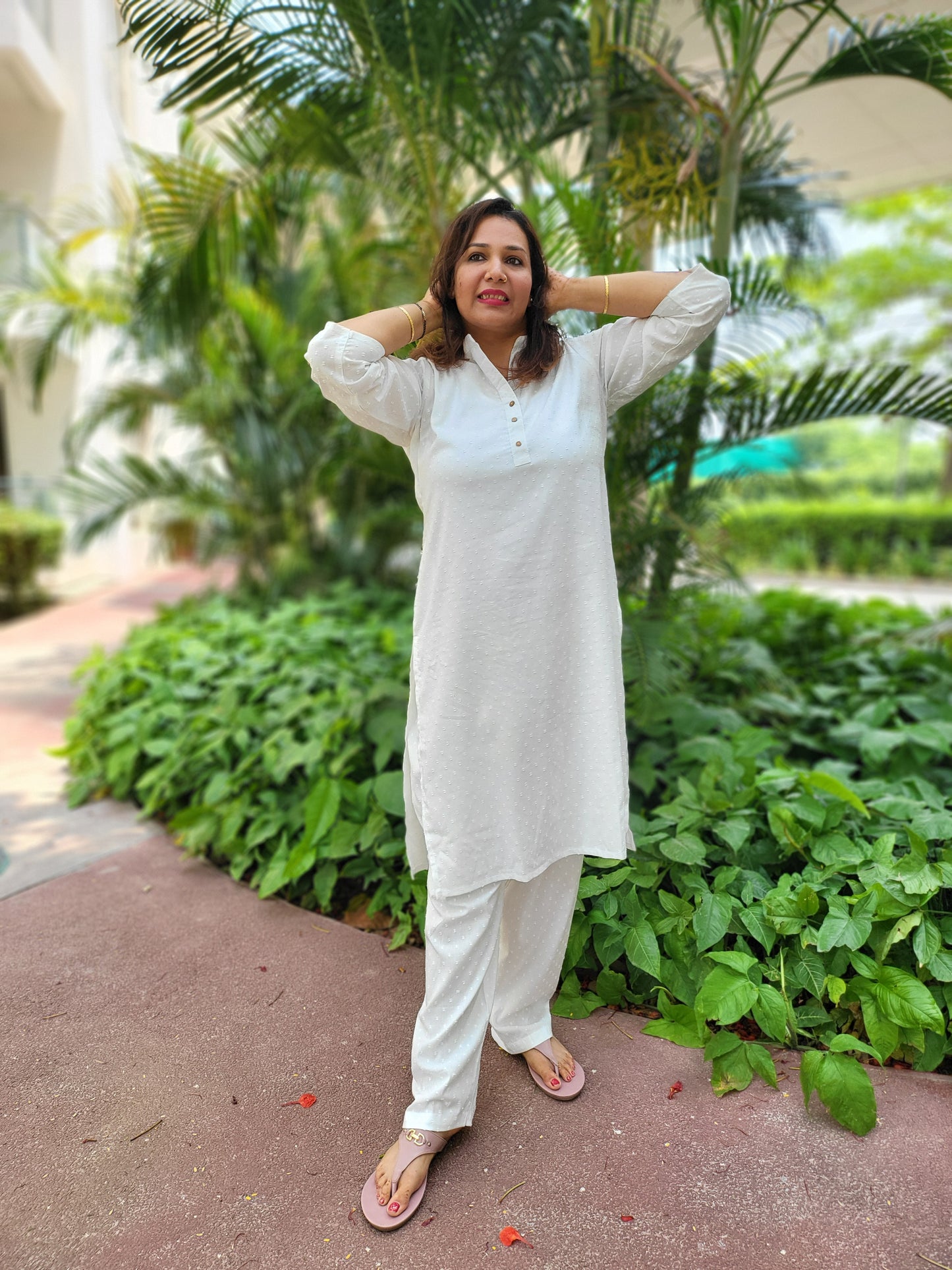 order online pearly white ladies office wear suit set