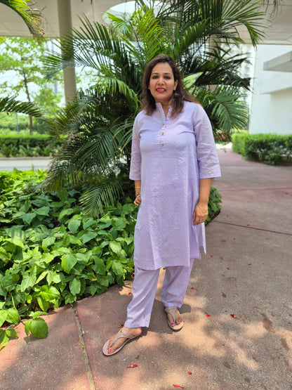 Lavender Cotton Dobby Kurta with Pants