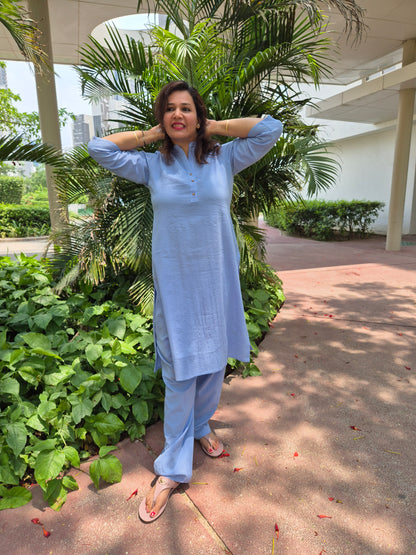 Gift women pure cotton powder blue office wear