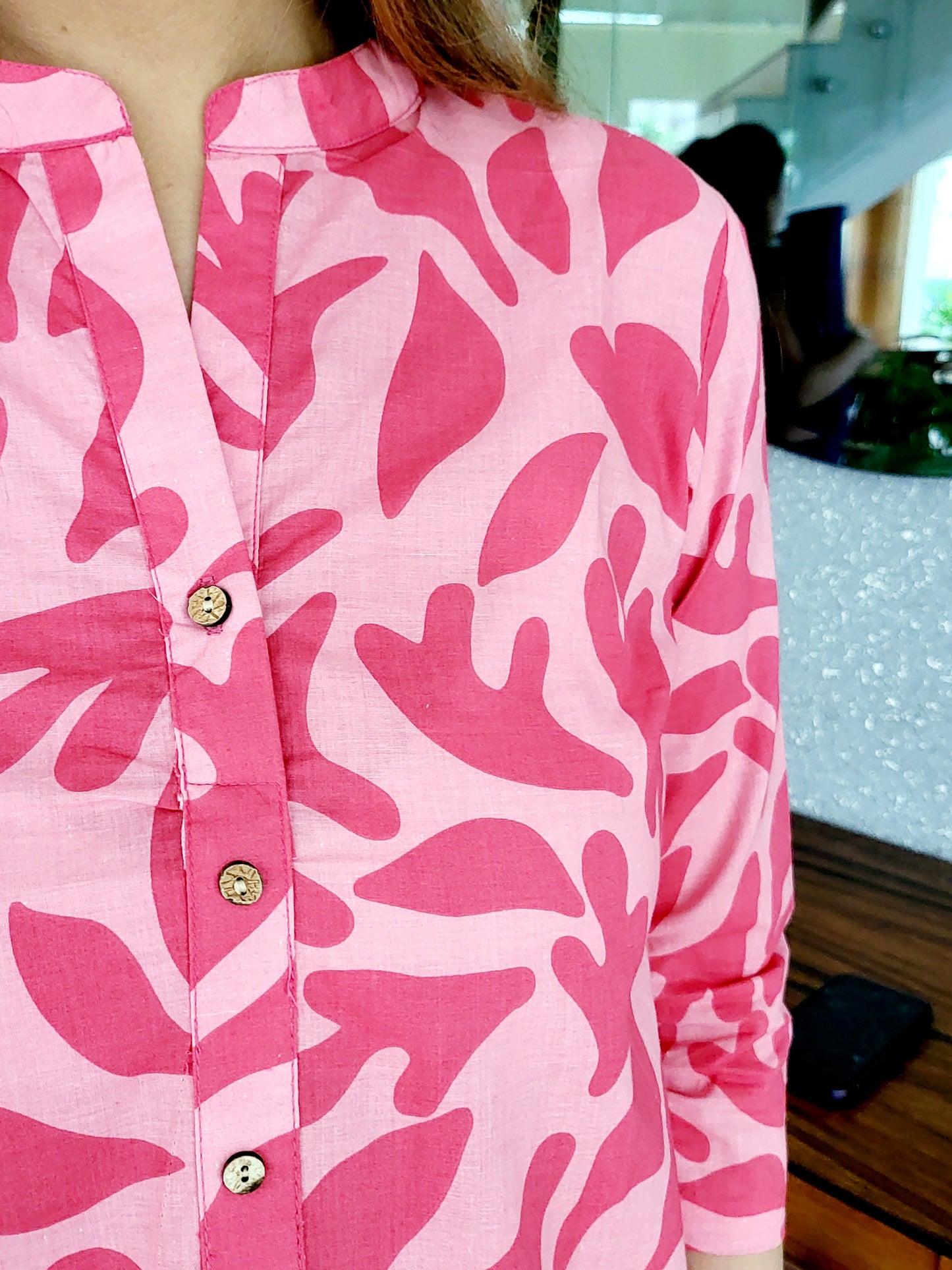 Pink Coral Print Cotton Kurta with Pants