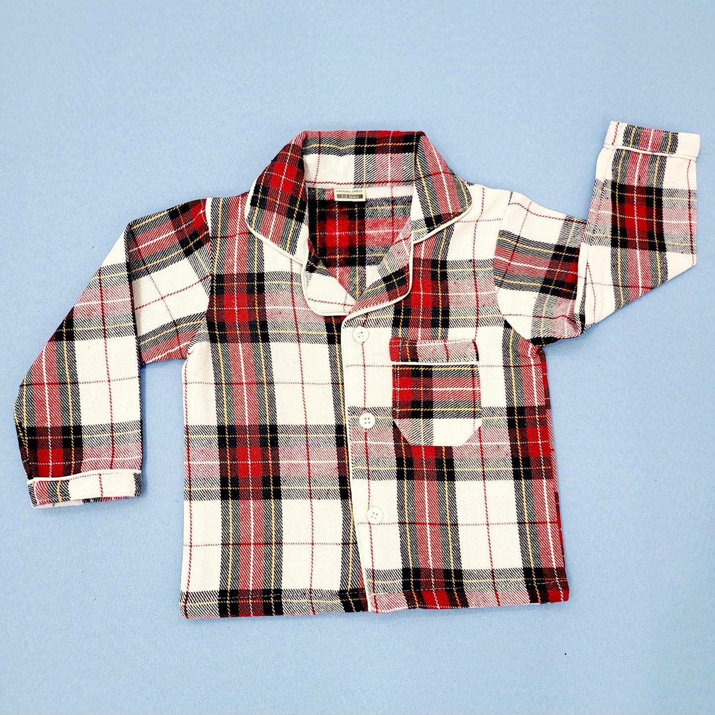 Red Checkered Kids Flannel Winter Unisex Nightsuit Set