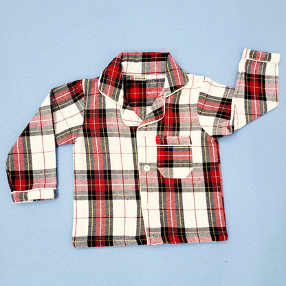 Red Checkered Kids Flannel Winter Unisex Nightsuit Set