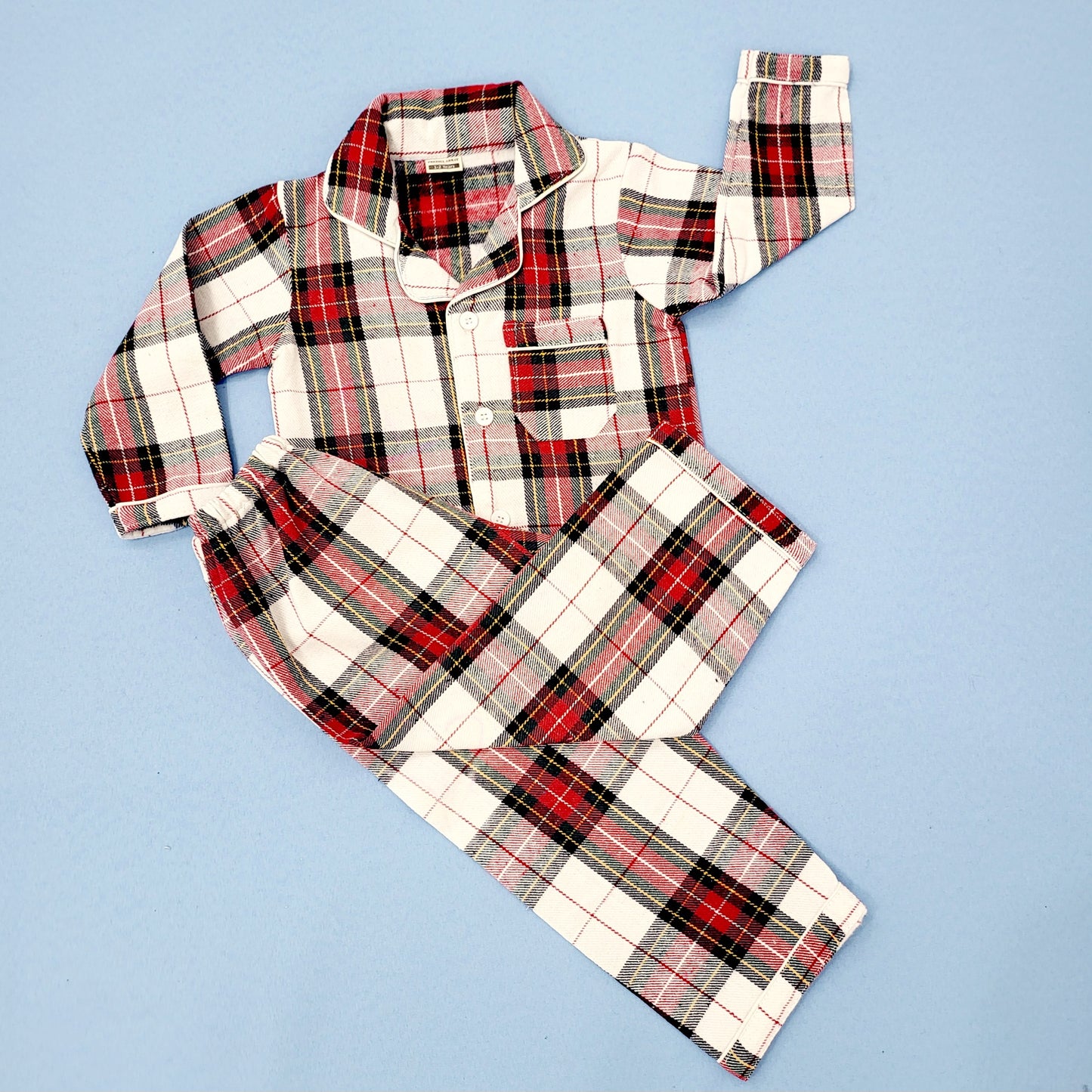 Red Checkered Kids Flannel Winter Unisex Nightsuit Set