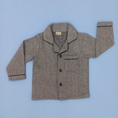 Grey Textured Kids Flannel Winter Unisex Nightsuit Set