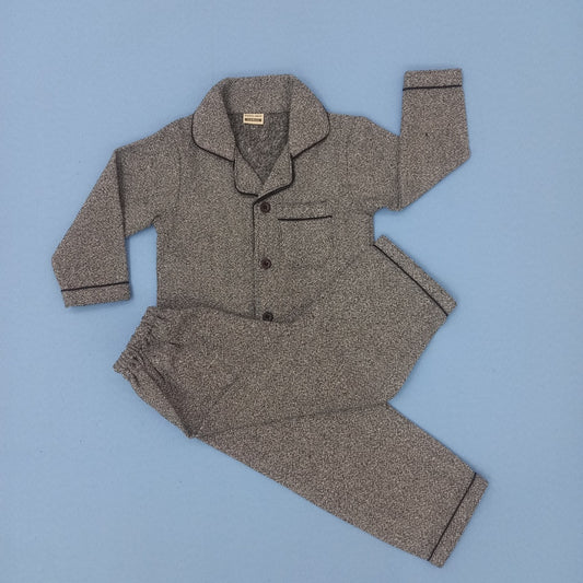 Grey Textured Kids Flannel Winter Unisex Nightsuit Set