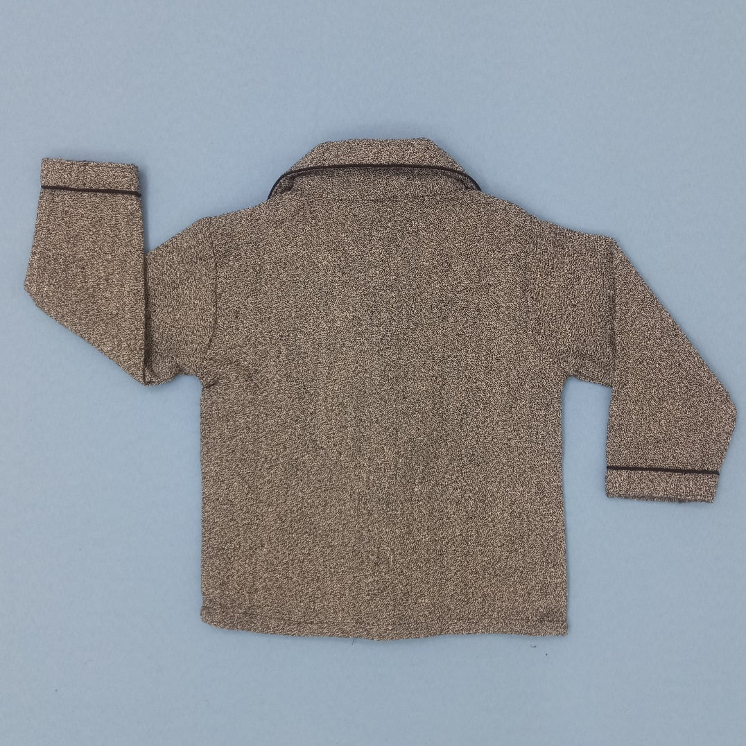 Grey Textured Kids Flannel Winter Unisex Nightsuit Set