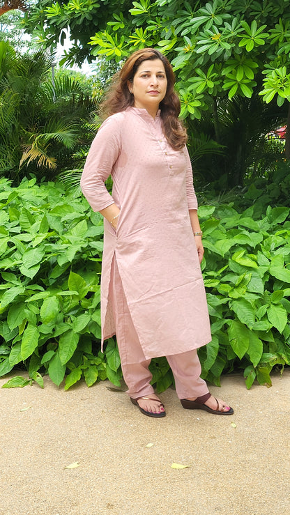 Earthy Pink dot patterned Cotton Kurta