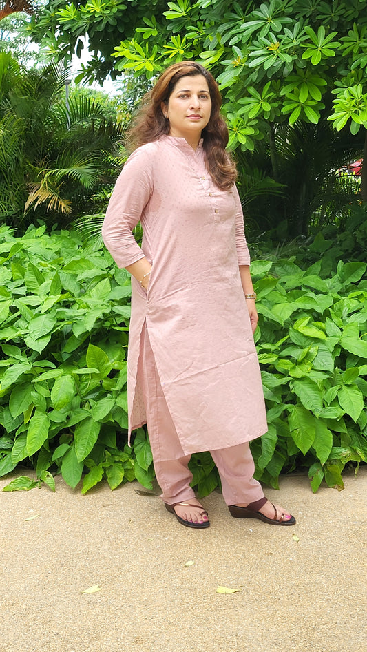 Earthy Pink dot patterned Cotton Kurta
