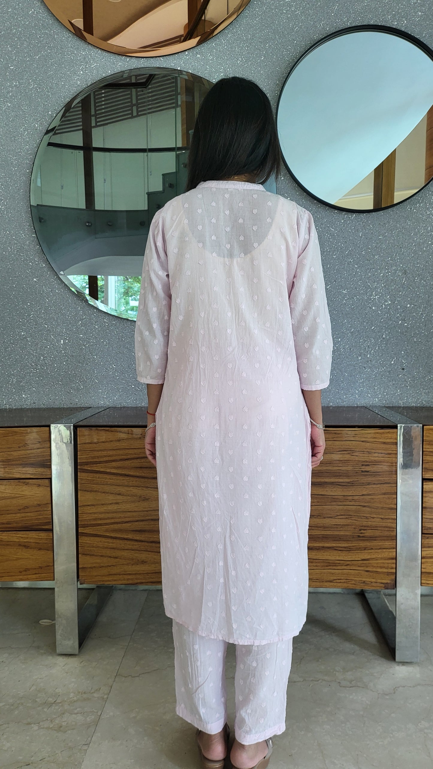 Soft Pink heart pattern Cotton Kurta with Pants
