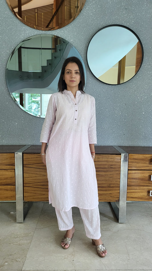 Soft Pink heart pattern Cotton Kurta with Pants