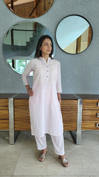 Soft Pink heart pattern Cotton Kurta with Pants