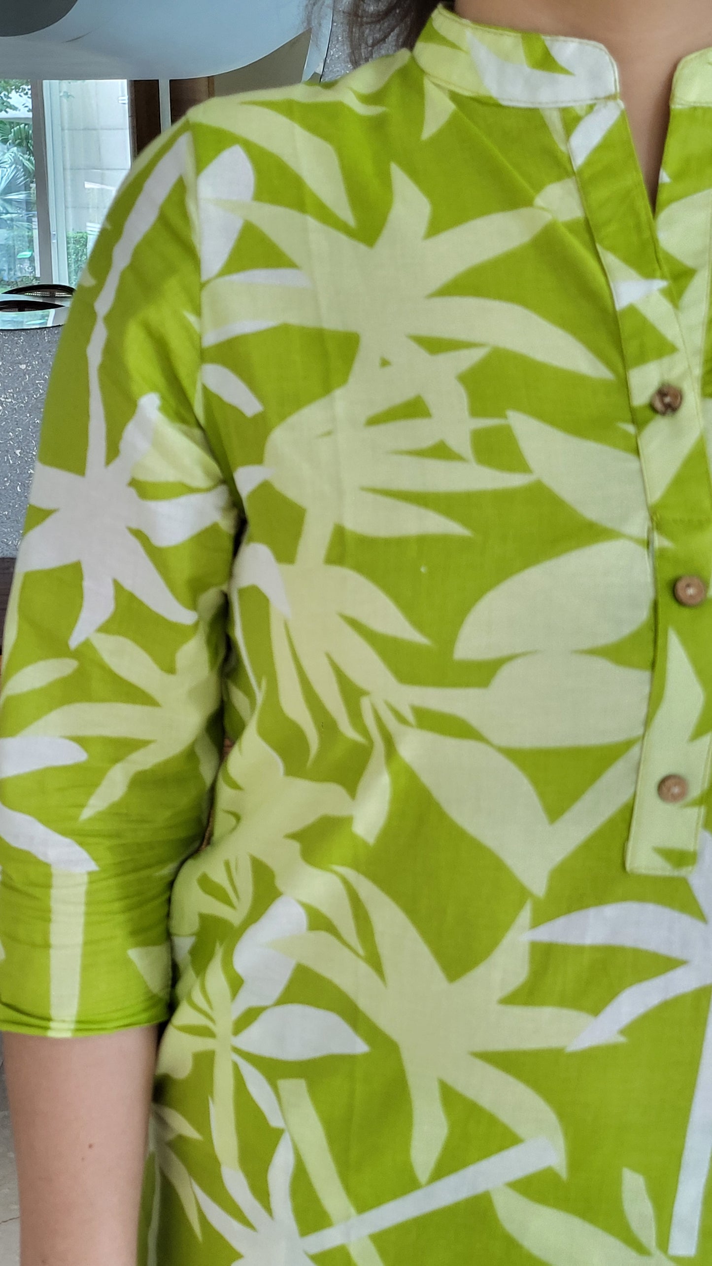 Pastel Green Palm Print Cotton Kurta with Pants