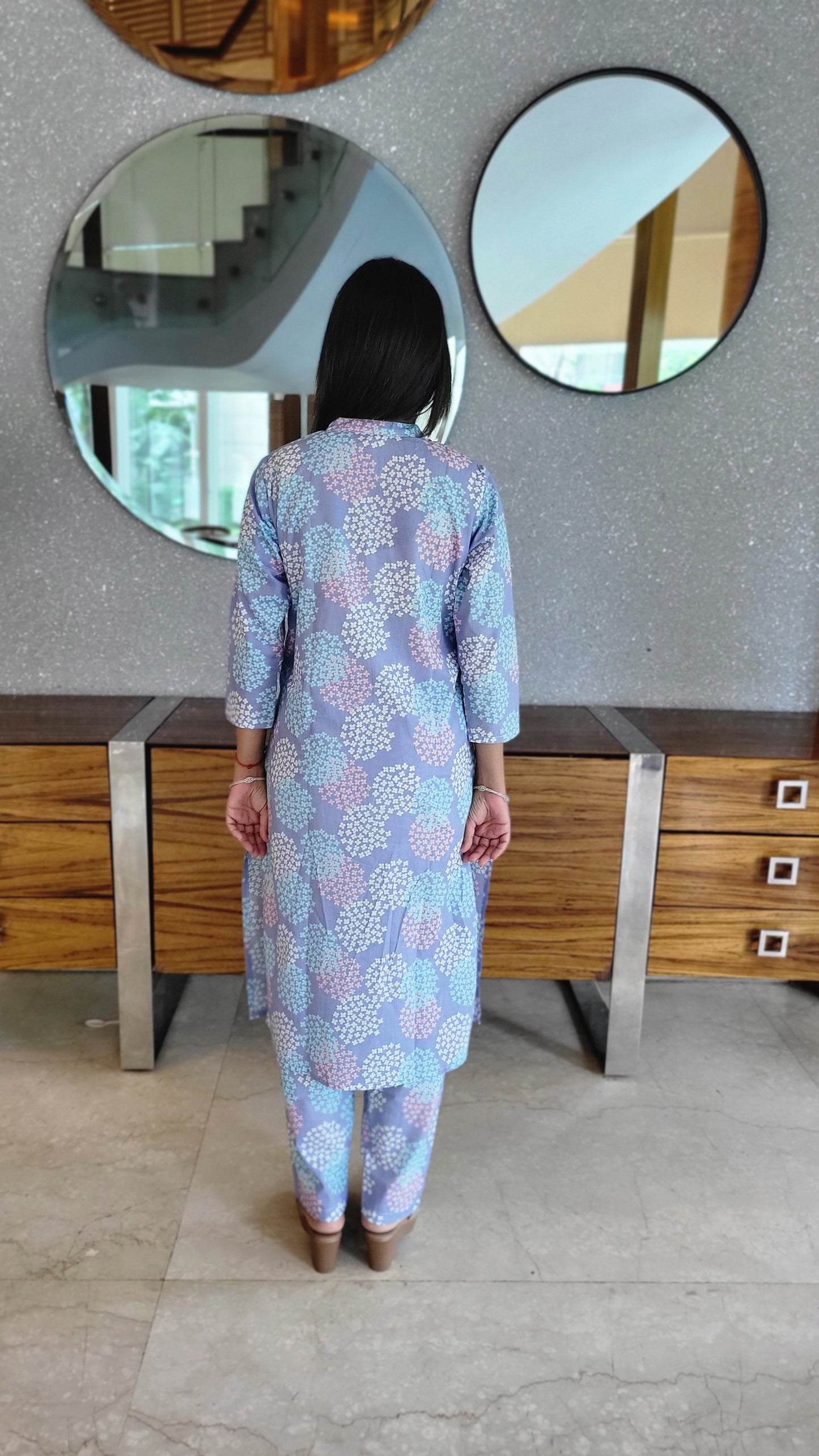 Lavender floral print Cotton Kurta with Pants