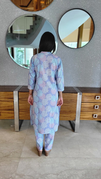 Lavender floral print Cotton Kurta with Pants