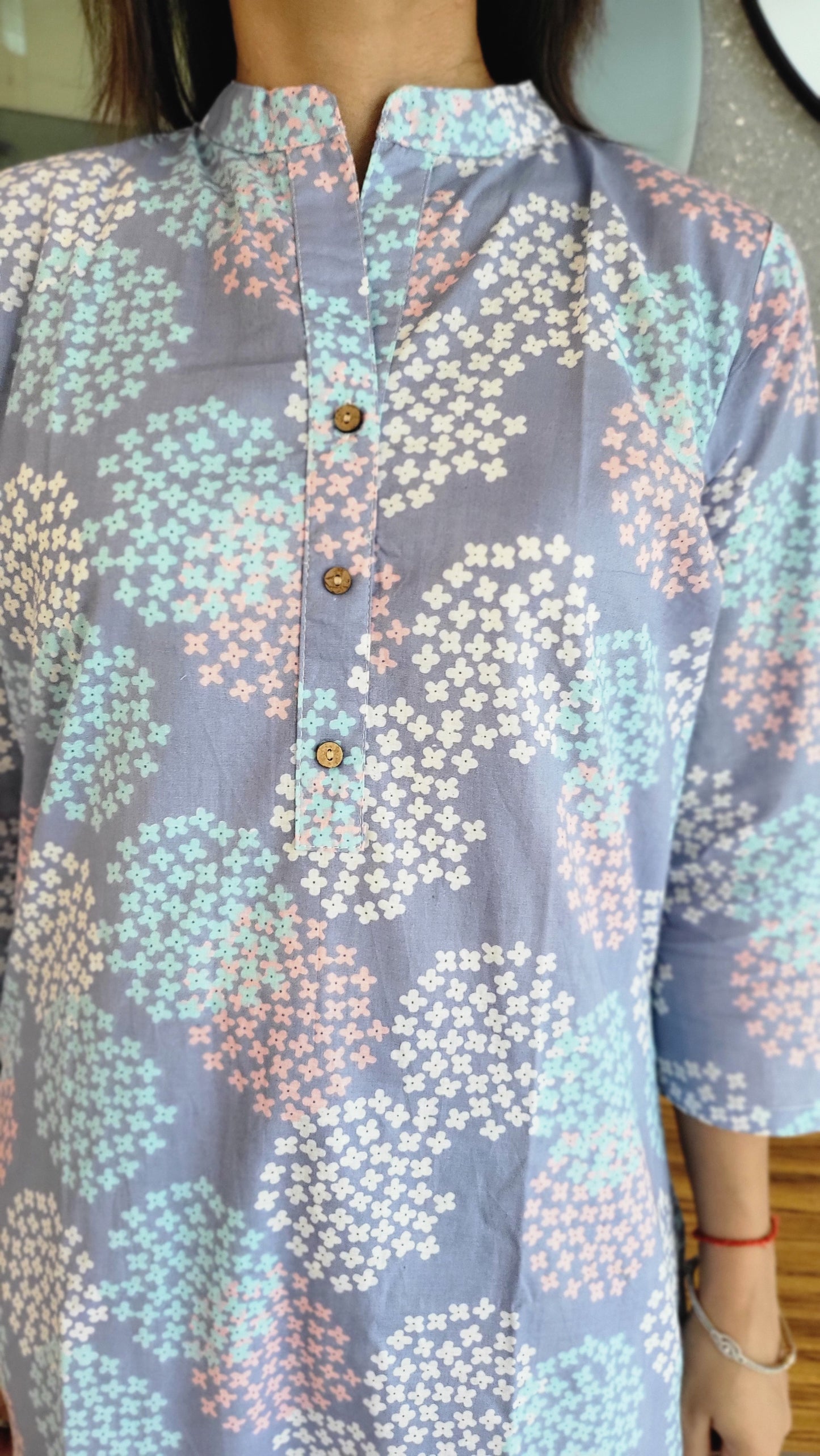 Lavender floral print Cotton Kurta with Pants