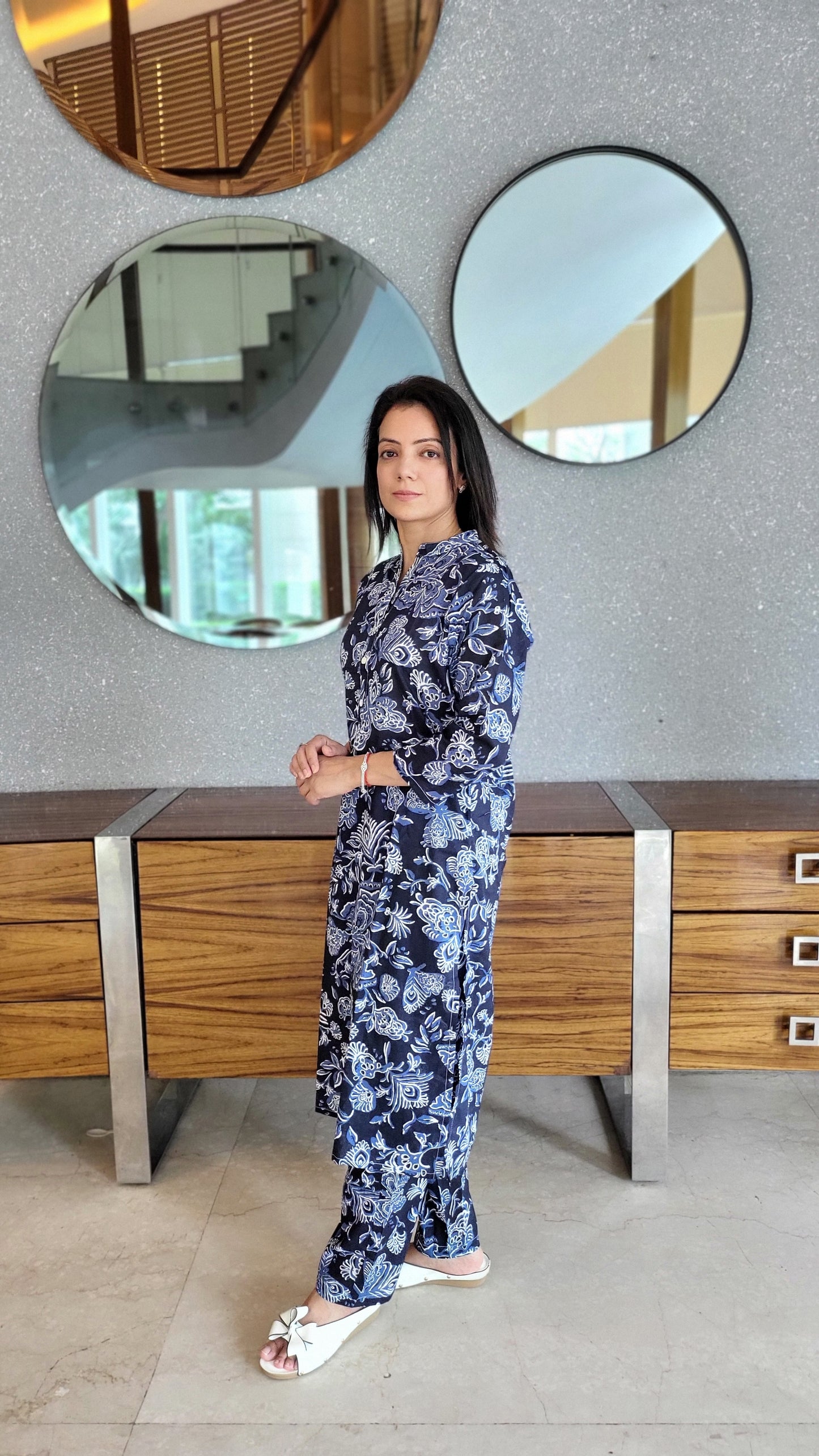 Indigo Blue and White Cotton printed Kurta