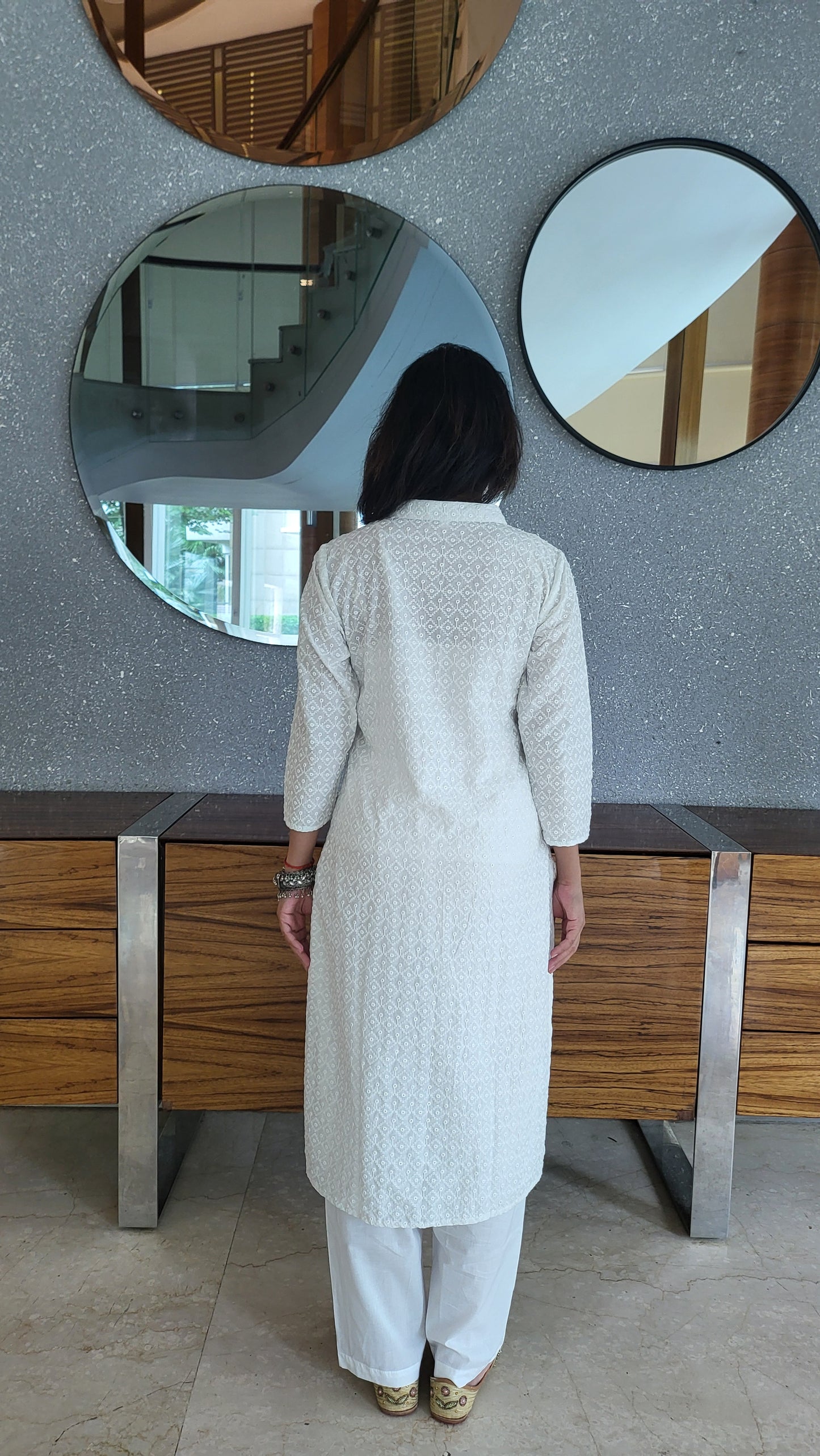 White Cotton Chikankari Kurta with Pants