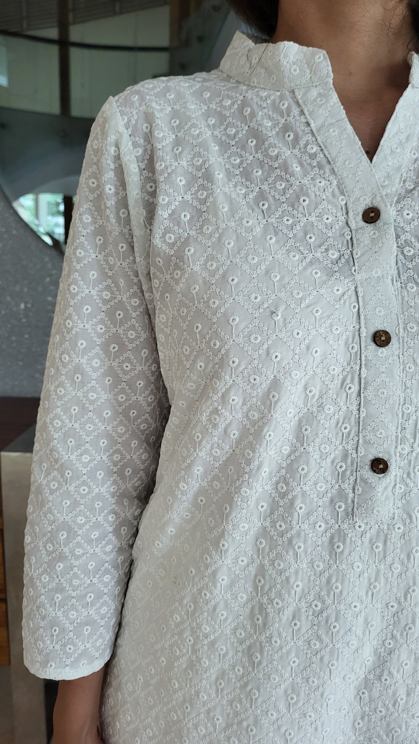 White Cotton Chikankari Kurta with Pants