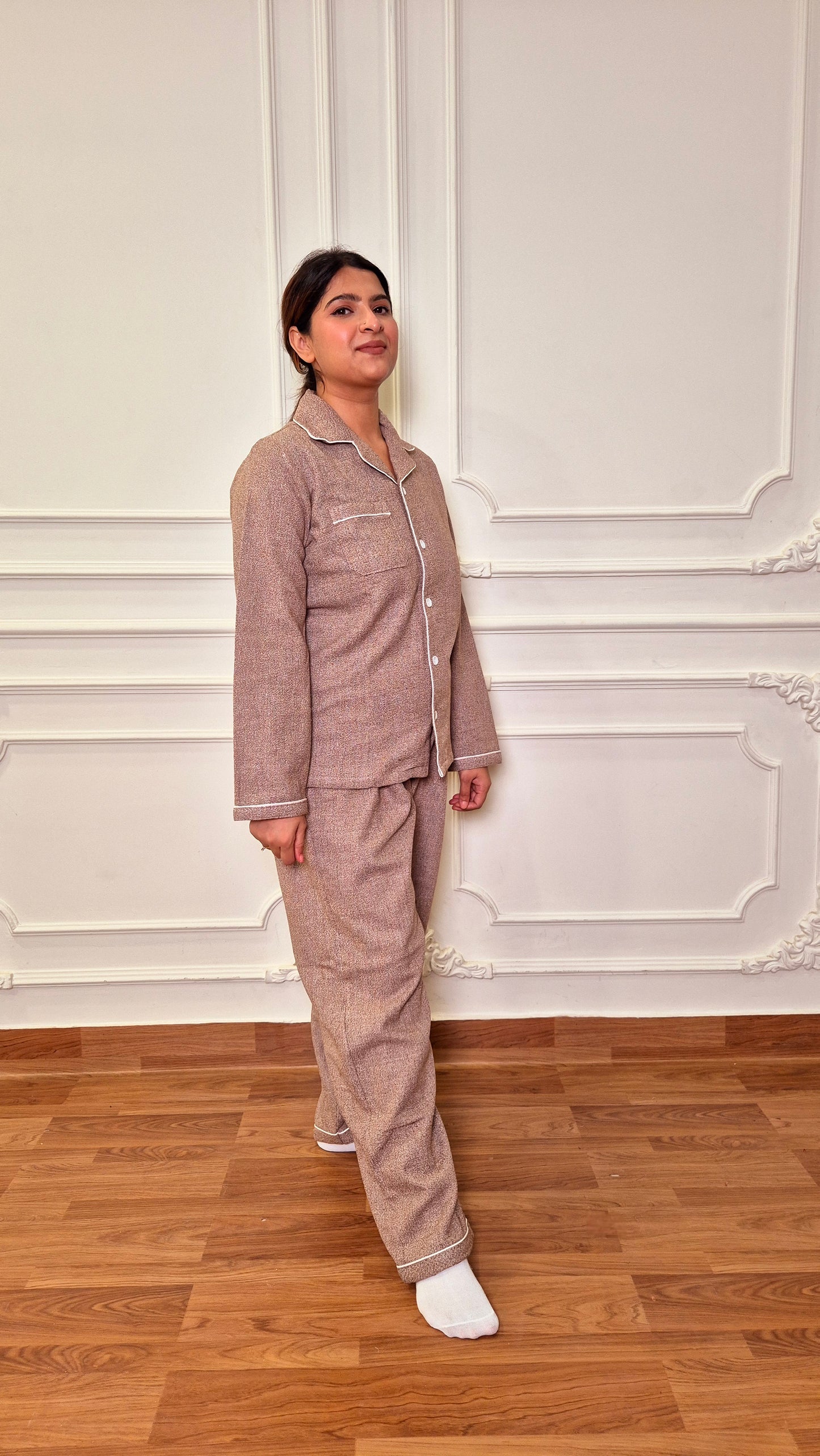 Brown Sugar Women Flannel Winter Twinning  Nightsuit
