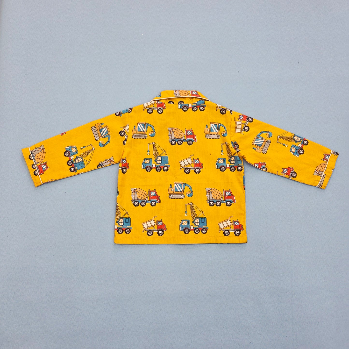 Pure Cotton Yellow Construction vehicles Printed Unisex Nightsuit Set